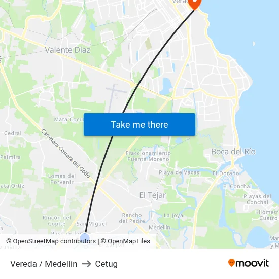 Vereda / Medellin to Cetug map