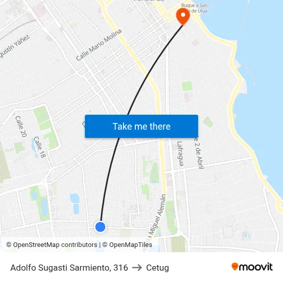 Adolfo Sugasti Sarmiento, 316 to Cetug map