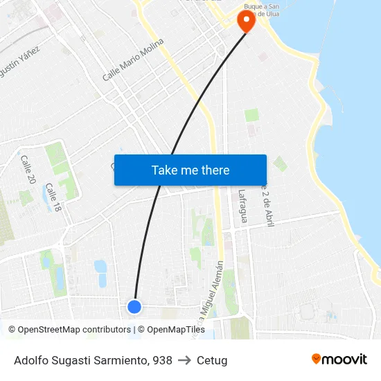 Adolfo Sugasti Sarmiento, 938 to Cetug map