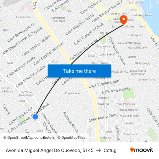 Avenida Miguel Angel De Quevedo, 5145 to Cetug map