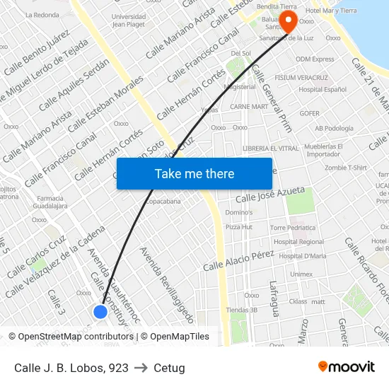 Calle J. B. Lobos, 923 to Cetug map