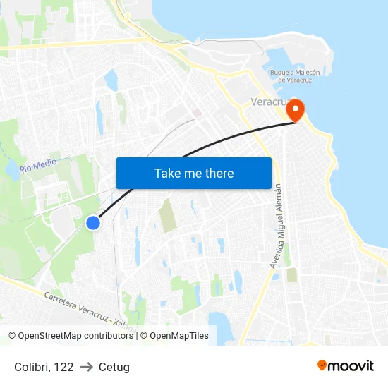Colibri, 122 to Cetug map