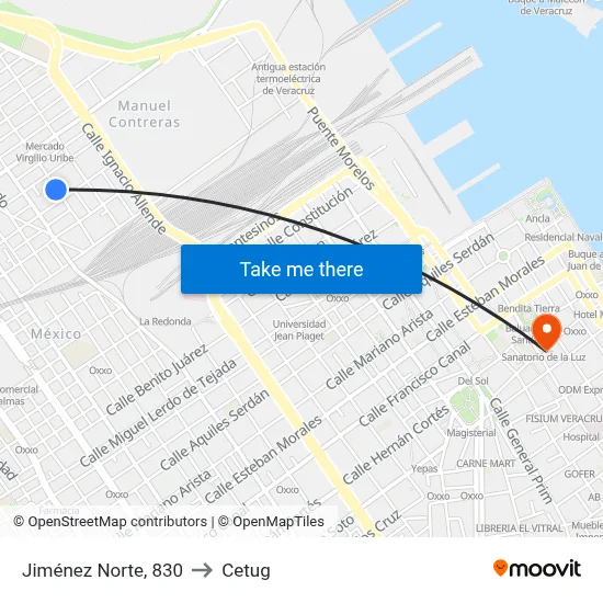 Jiménez Norte, 830 to Cetug map