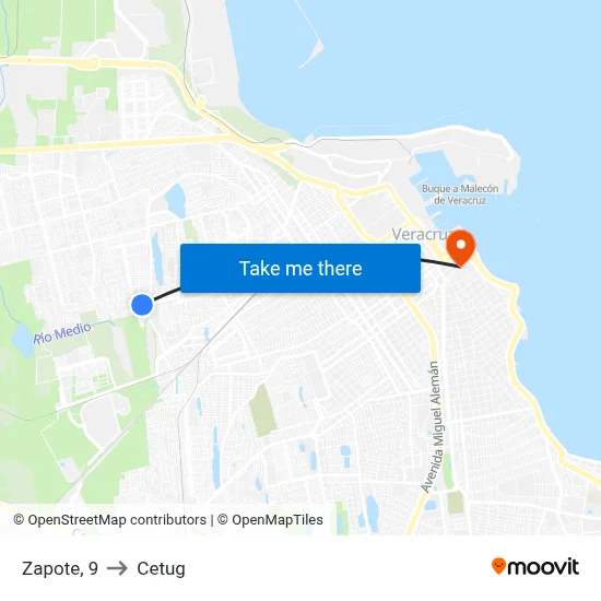 Zapote, 9 to Cetug map