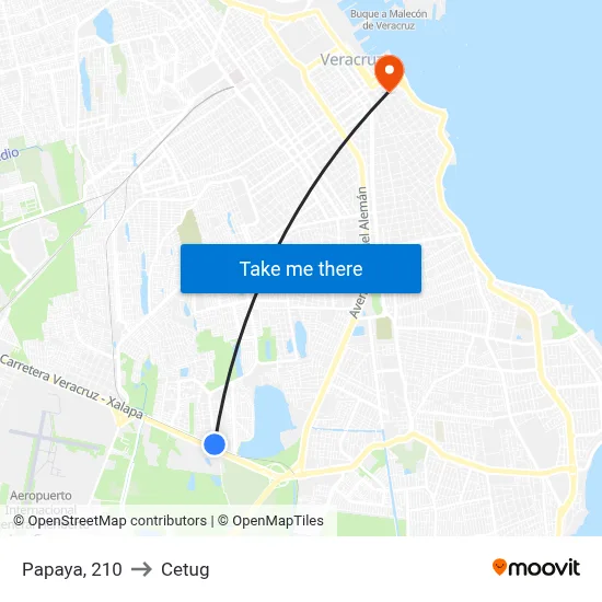 Papaya, 210 to Cetug map