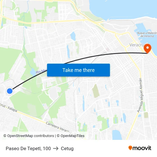 Paseo De Tepetl, 100 to Cetug map