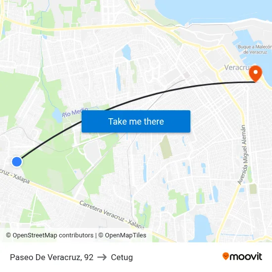 Paseo De Veracruz, 92 to Cetug map