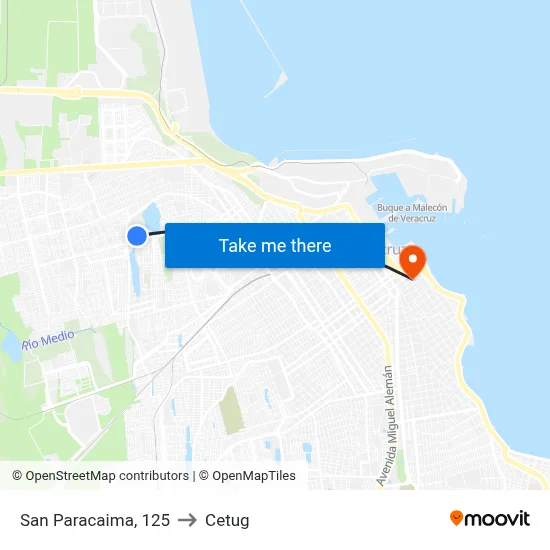 San Paracaima, 125 to Cetug map
