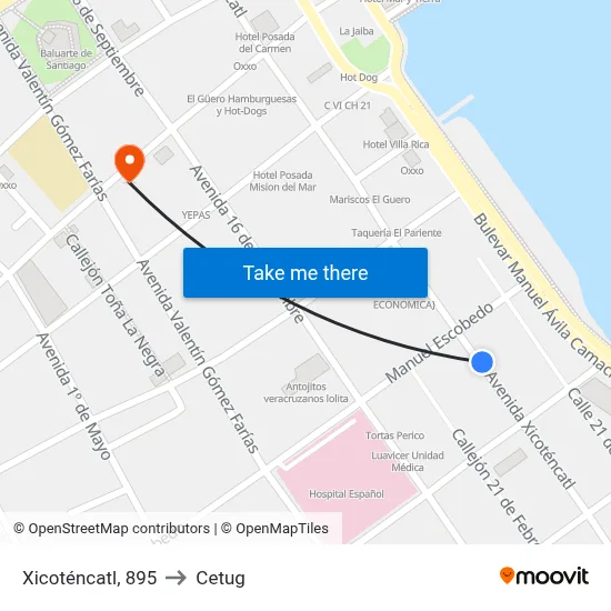 Xicoténcatl, 895 to Cetug map
