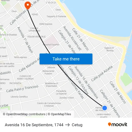 Avenida 16 De Septiembre, 1744 to Cetug map