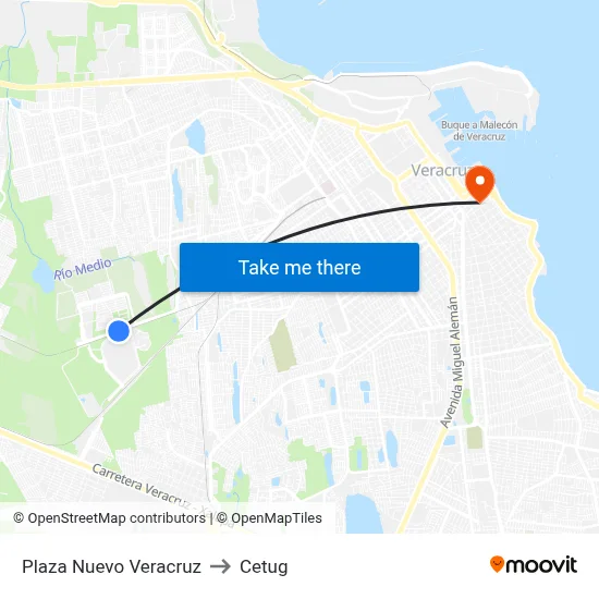 Plaza Nuevo Veracruz to Cetug map