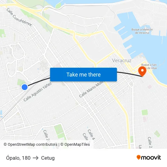 Ópalo, 180 to Cetug map