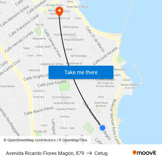 Avenida Ricardo Flores Magón, 879 to Cetug map