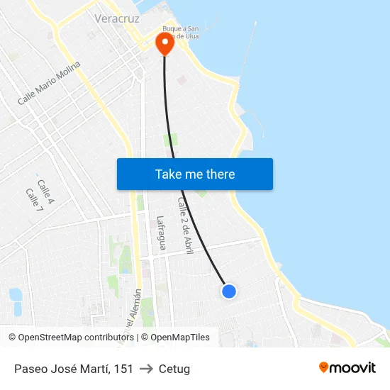 Paseo José Martí, 151 to Cetug map