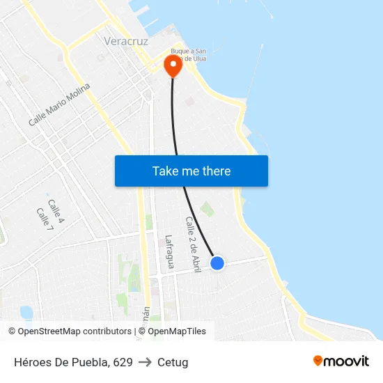 Héroes De Puebla, 629 to Cetug map