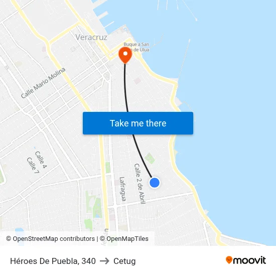 Héroes De Puebla, 340 to Cetug map