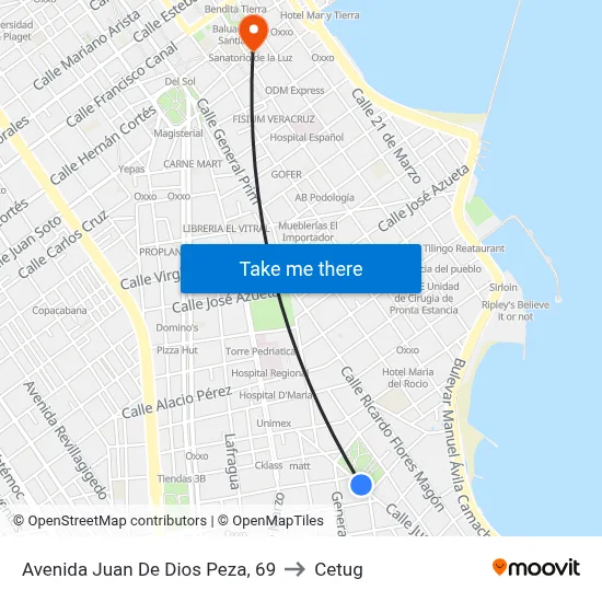 Avenida Juan De Dios Peza, 69 to Cetug map