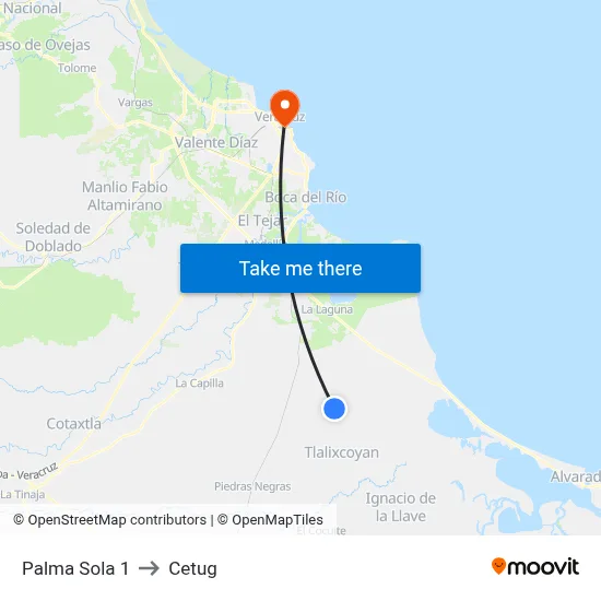 Palma Sola 1 to Cetug map