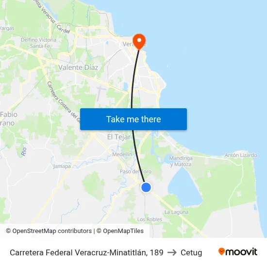 Carretera Federal Veracruz-Minatitlán, 189 to Cetug map