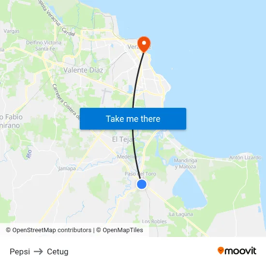 Pepsi to Cetug map