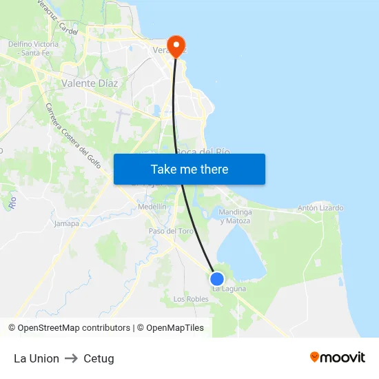 La Union to Cetug map