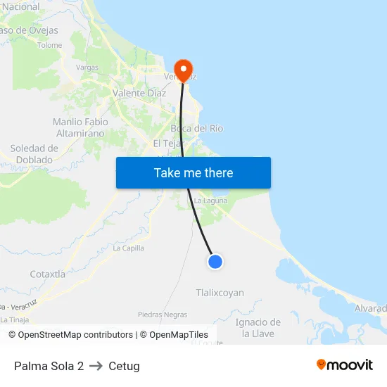Palma Sola 2 to Cetug map