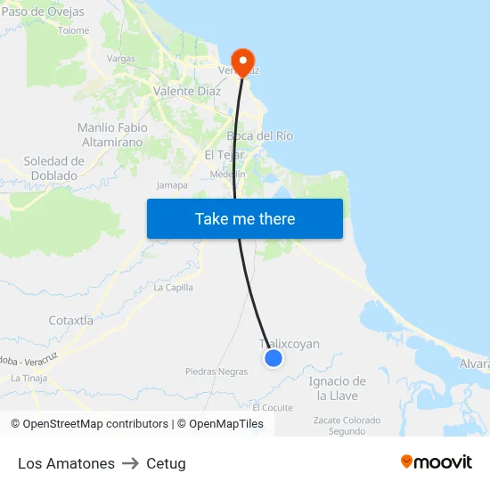Los Amatones to Cetug map