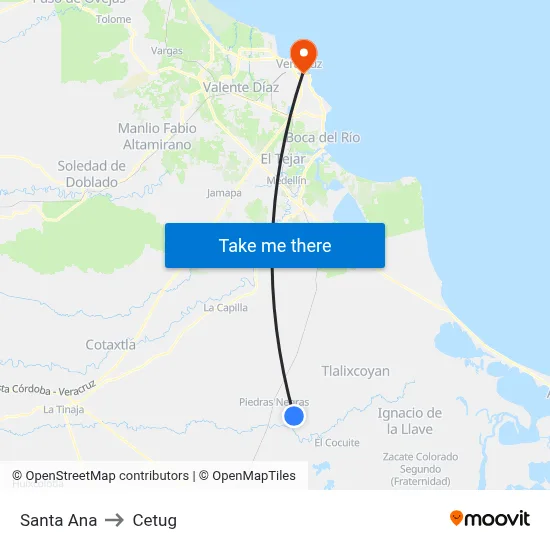 Santa Ana to Cetug map