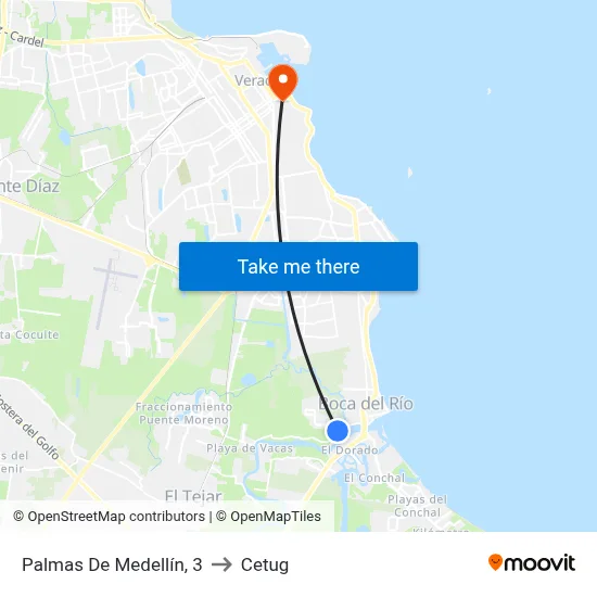 Palmas De Medellín, 3 to Cetug map