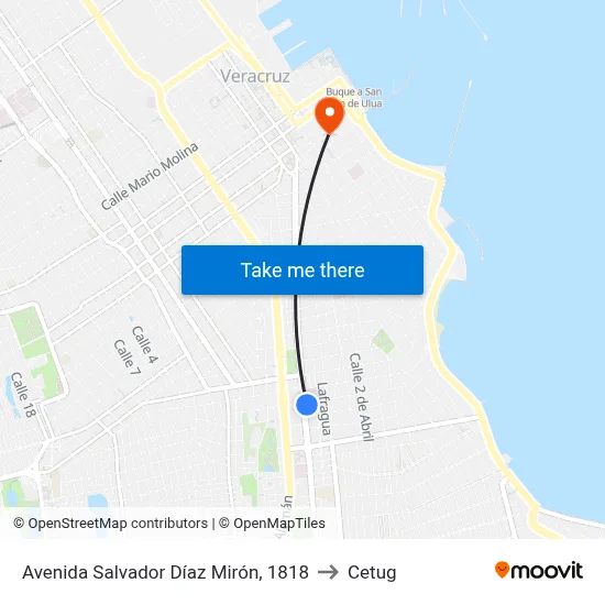 Avenida Salvador Díaz Mirón, 1818 to Cetug map