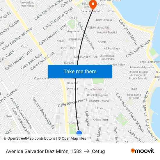 Avenida Salvador Díaz Mirón, 1582 to Cetug map