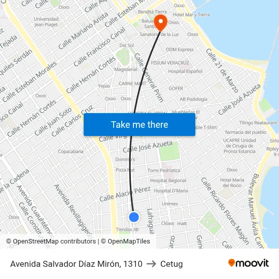 Avenida Salvador Díaz Mirón, 1310 to Cetug map
