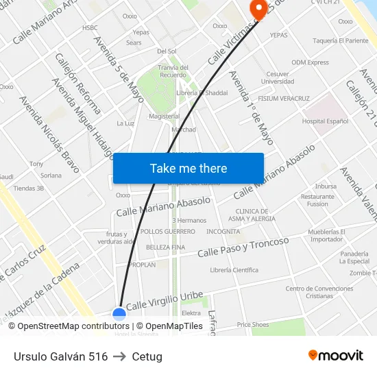 Ursulo Galván 516 to Cetug map