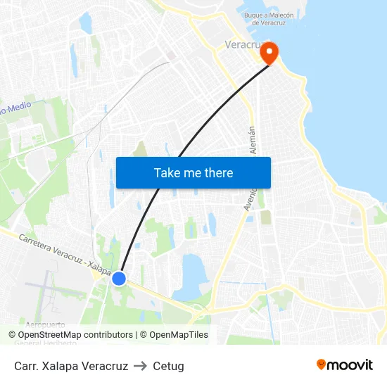 Carr. Xalapa Veracruz to Cetug map