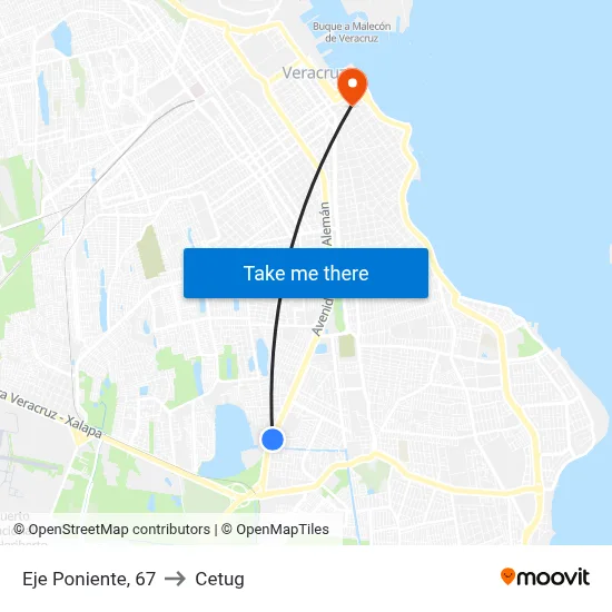 Eje Poniente, 67 to Cetug map