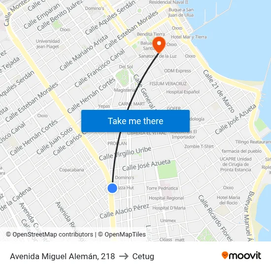 Avenida Miguel Alemán, 218 to Cetug map