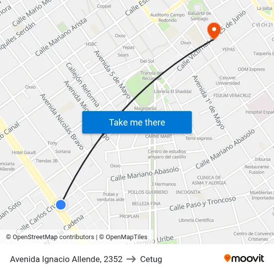 Avenida Ignacio Allende, 2352 to Cetug map