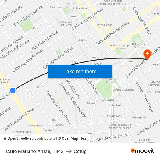 Calle Mariano Arista, 1342 to Cetug map