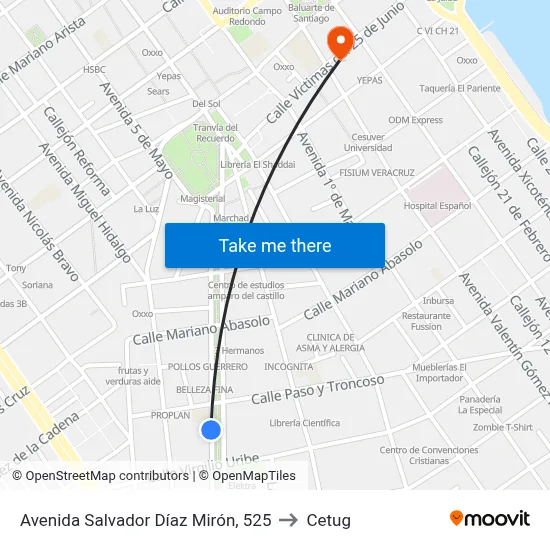 Avenida Salvador Díaz Mirón, 525 to Cetug map