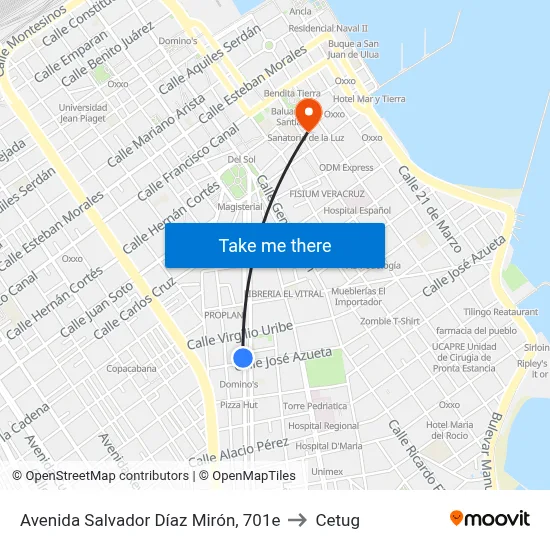 Avenida Salvador Díaz Mirón, 701e to Cetug map