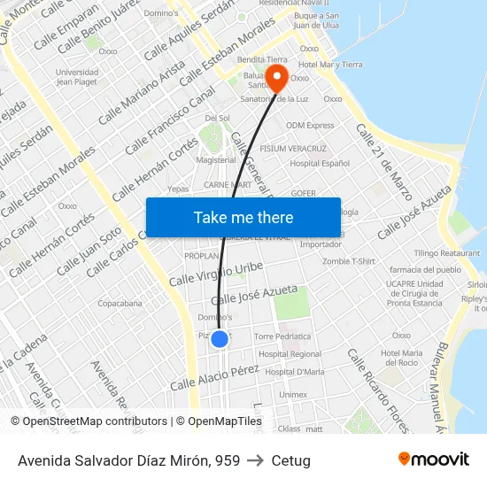 Avenida Salvador Díaz Mirón, 959 to Cetug map