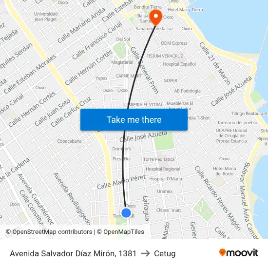 Avenida Salvador Díaz Mirón, 1381 to Cetug map