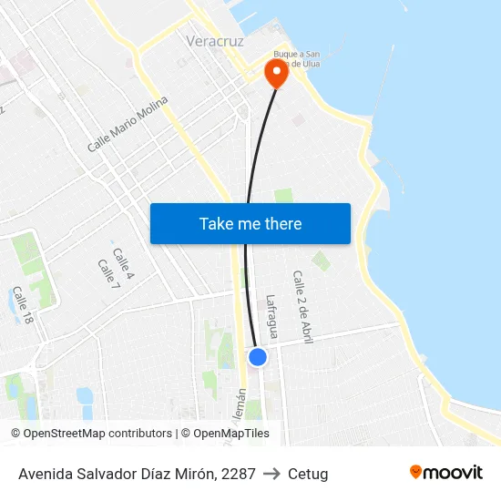 Avenida Salvador Díaz Mirón, 2287 to Cetug map