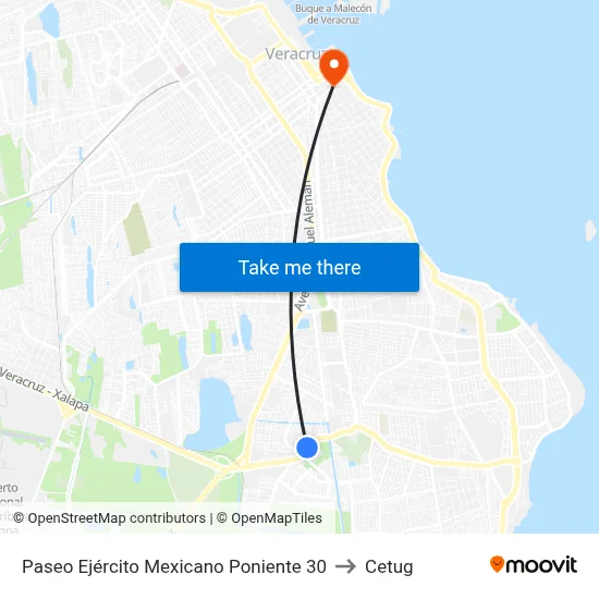 Paseo Ejército Mexicano Poniente 30 to Cetug map