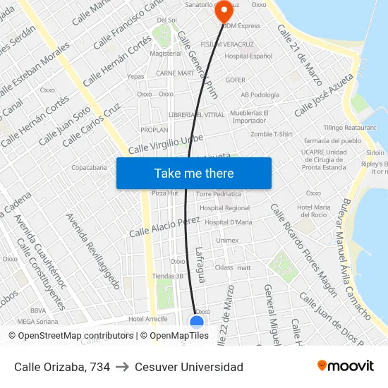 Calle Orizaba, 734 to Cesuver Universidad map