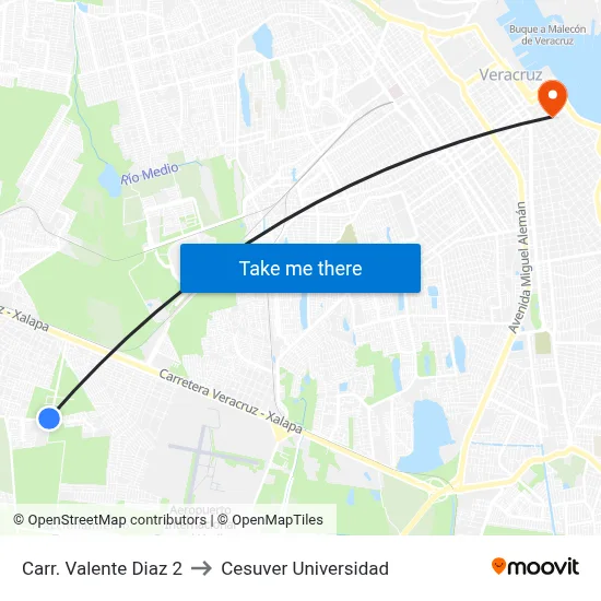 Carr. Valente Diaz 2 to Cesuver Universidad map