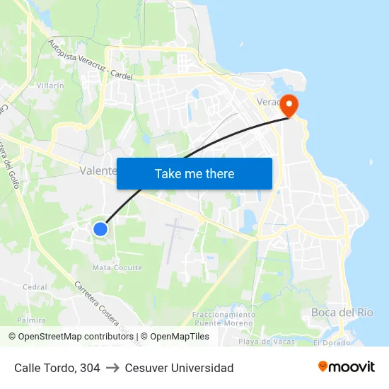 Calle Tordo, 304 to Cesuver Universidad map