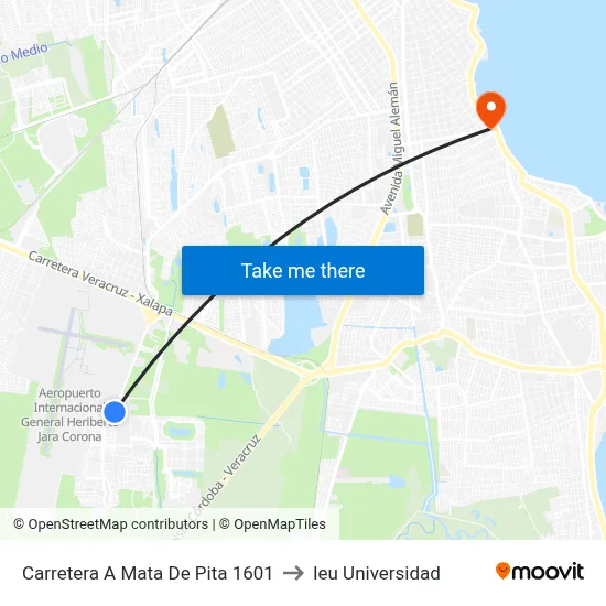 Carretera A Mata De Pita 1601 to Ieu Universidad map