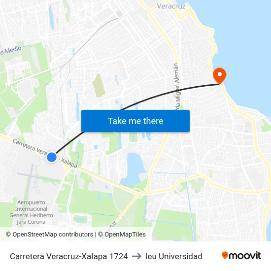 Carretera Veracruz-Xalapa 1724 to Ieu Universidad map
