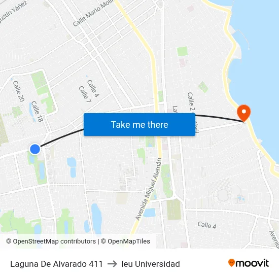 Laguna De Alvarado 411 to Ieu Universidad map